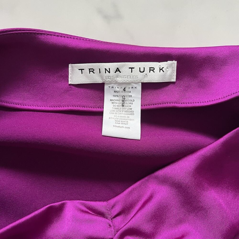 Trina Turk Aspen Satin Ruched Midi Skirt geranium Pink Sz 4 Dopamine Preppy Chic - Picture 3 of 11